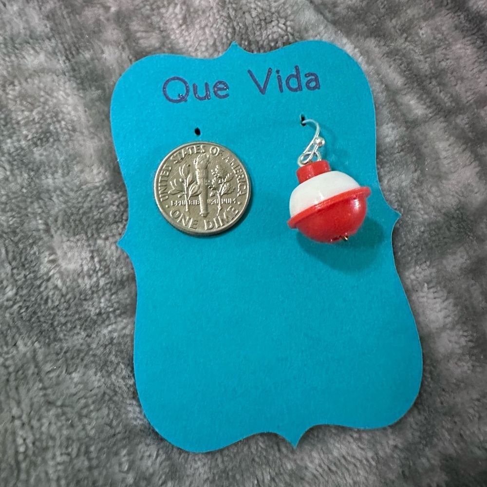 Bobber Earrings Red‎ White Floats - Picture 4 of 4